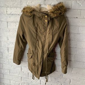 Olive faux fur coat